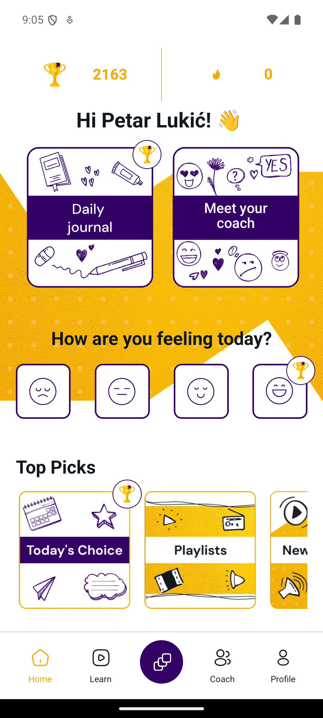 Genio app home screen